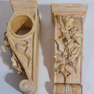 Pair (2) Drapery Corbels LILY FLOWERS Curtain Rod Swag Scarf Holders Cottagecore